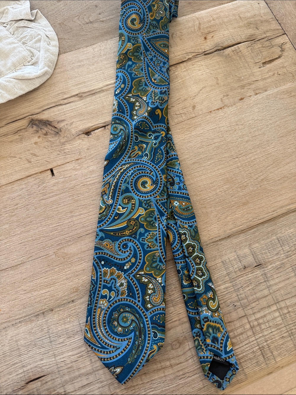 Robert Talbott Teal Blue Paisley Tie with Olive and Gold Accents